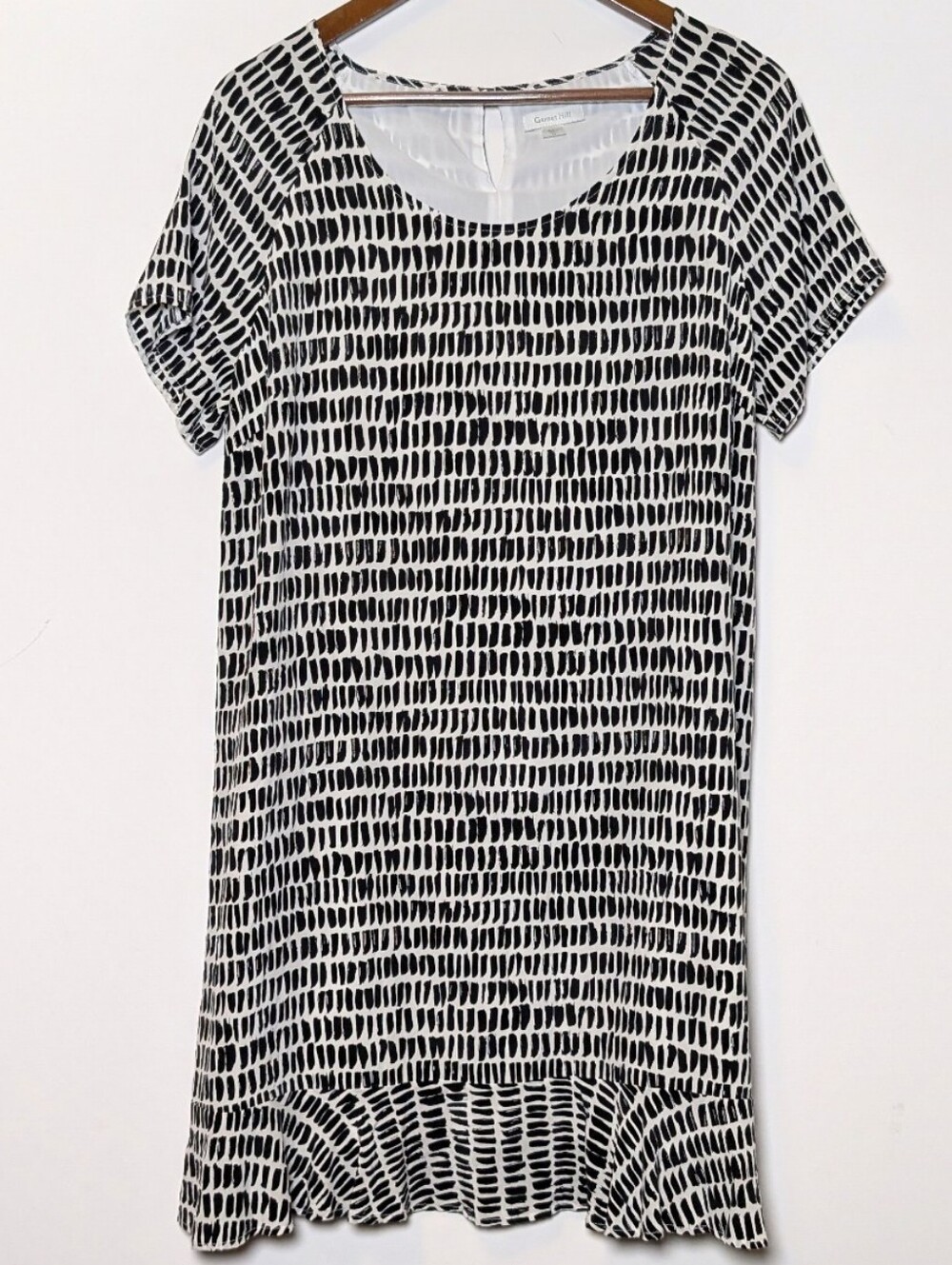 Garnet Hill Womens Silk Black White Dress Short Sleeves Lined 12